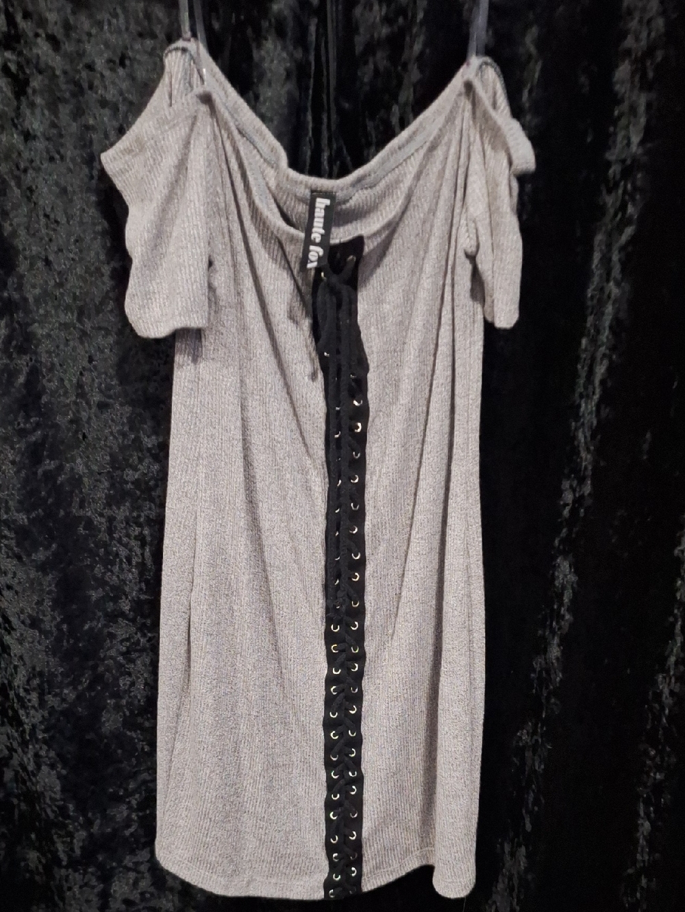 Light Gray Cold-Shoulder Mini Dress with Lace-Up Front plus size Made in the USA